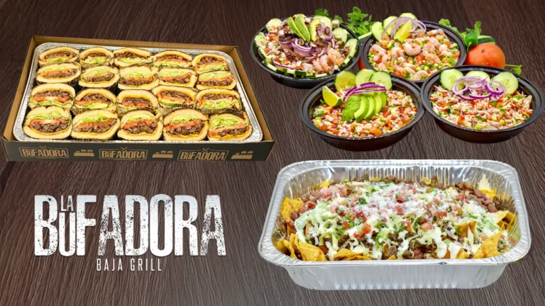 variety of catering dishes on a table with many sides and condiments